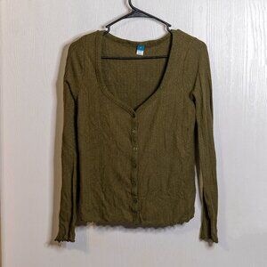 CLEARANCE Old Navy Ribbed Button-Front Cardigan – Olive Green – Women’s M